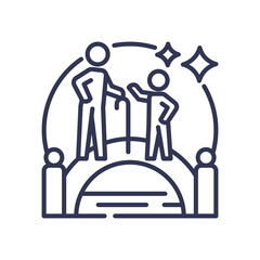 Two figures on a bridge symbolize generational continuity and connection.