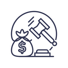 Gavel and money bag symbolize judicial oversight and financial justice.