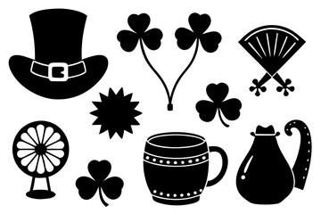St. Patrick's Day Silhouette Elements, Silhouette Design Pack for St. Patrick's Day Celebrations,  Silhouette Elements Collection for St. Patrick's Day,  St. Patrick’s Day Silhouette Collection - Sham