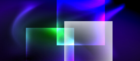 Fototapeta premium Glass squares with neon shiny light abstract background