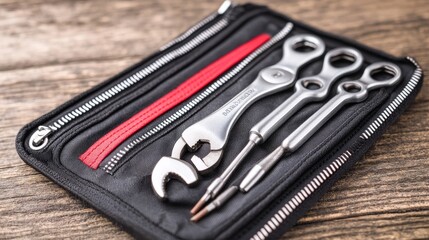 Fototapeta premium Leather Tool Pouch with Wrenches and Screwdriver