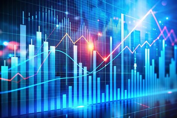Dynamic Double Exposure Trading Infographic with Rising Line Graphs, Business Concepts, and Blue Background for Financial Analysis and Market Trends Representation