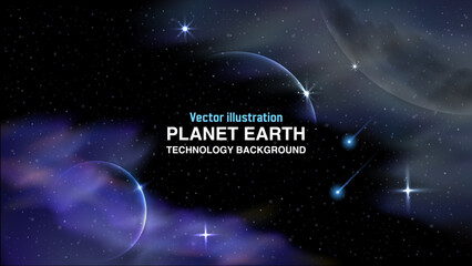 Planet Earth with Light Effects in a Stunning Galaxy Background. Fantasy Cosmos Backdrop. Cosmic Universe and Stars. Vector.