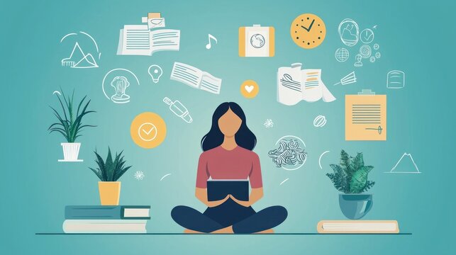 An infographic depicting various activities that help reduce stress, like exercise, meditation, and hobbies.