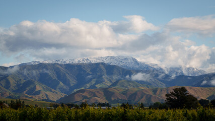 a southerly storm in late spring with fresh snow on the mountains