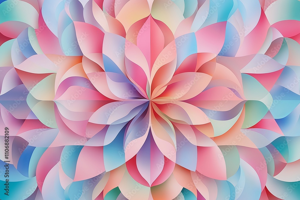 Poster an intricate pattern of tessellating shapes in soothing pastel colors