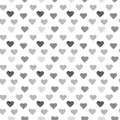 Hand drawn background with black doodle hearts. Seamless pattern for Valentine's day