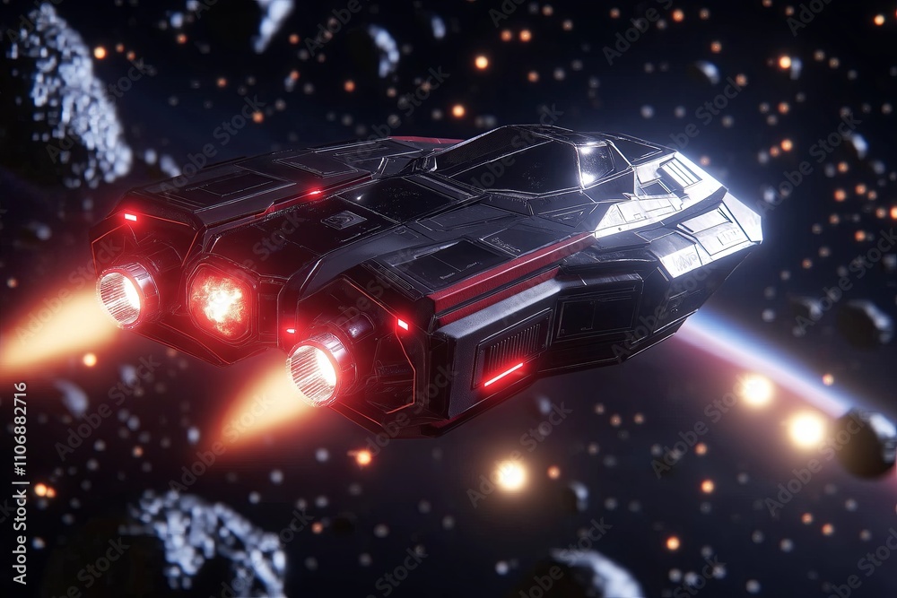 Poster a spaceship battle with lasers and explosions