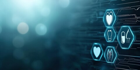health warning risk campaign concept. Digital icons representing health, technology, and data connectivity.