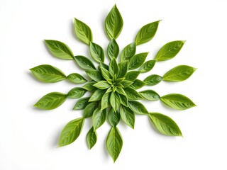 Obraz premium Individual green tea leaves arranged in a geometric pattern on a white surface, creating a visually appealing composition, minimalist, clean lines, arrangement,