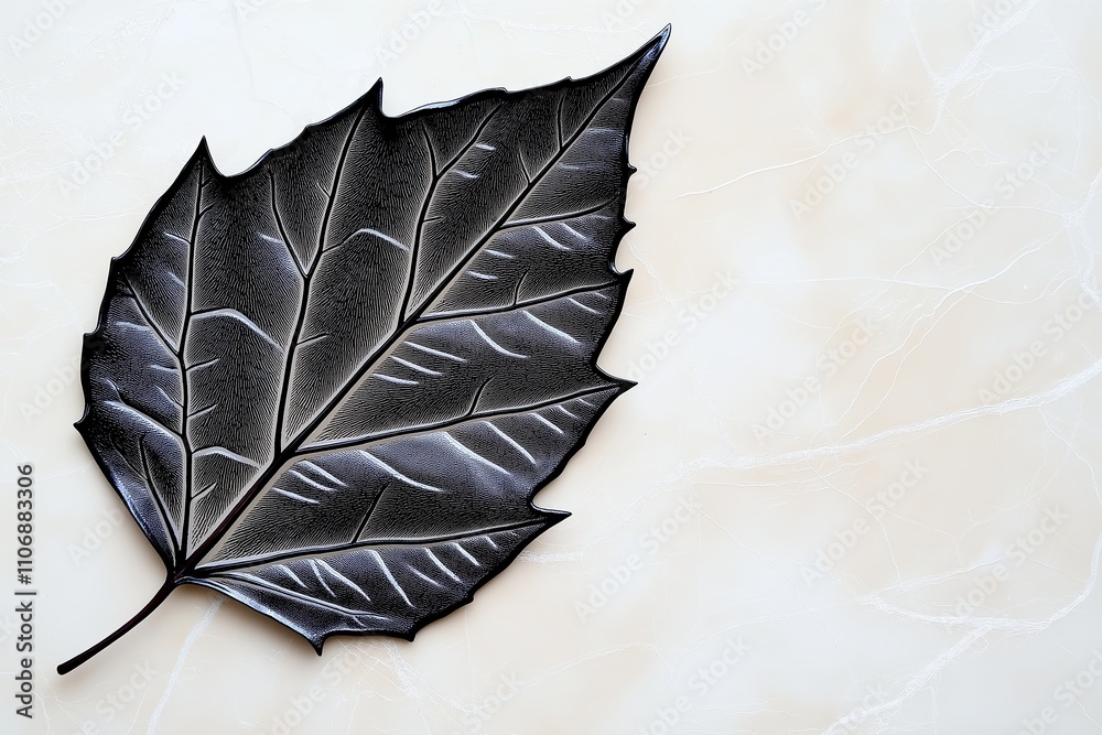 Poster a single leaf with intricate veins against a solid background.