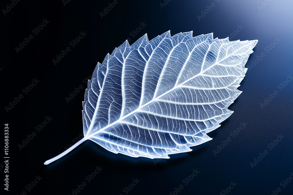 Poster a single leaf with intricate veins against a solid background.