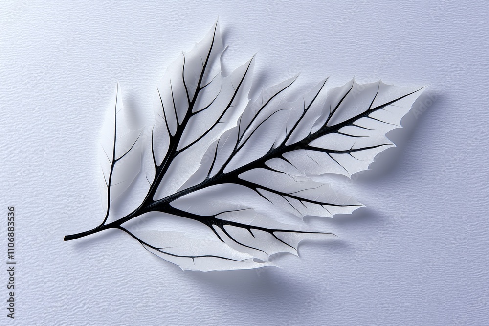 Poster a single leaf with intricate veins against a solid background.