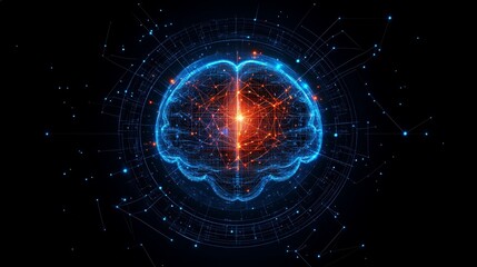 Fototapeta premium Abstract Brain with Glowing Red and Blue Energy