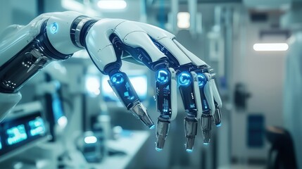 An artistic depiction of artificial intelligence revolutionizing medicine with futuristic technology