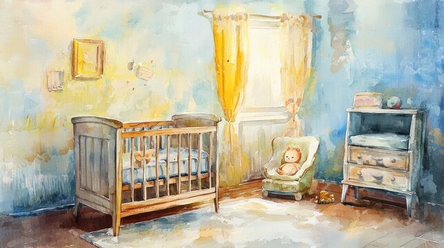 An artistic portrayal of a baby bedroom with personalized touches, reflecting the family's style and love
