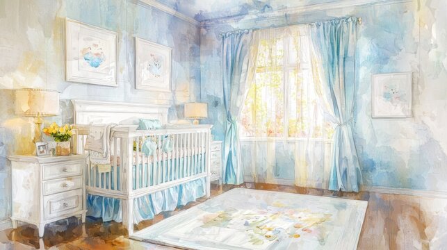 An artistic portrayal of a baby bedroom with personalized touches, reflecting the family's style and love