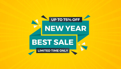 New Year Offer Sale Banner vector template. New Year Discount vector graphic element. Super shop label Promo design. Product opening festival background collection.