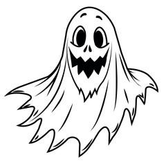 A drawing of a ghost with a white background that says ghost