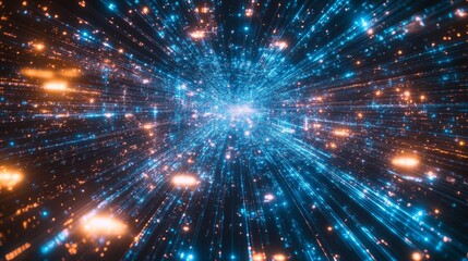 Naklejka premium Abstract digital art depicting a glowing, star-filled tunnel