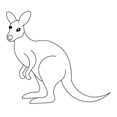 A kangaroo is standing on a white background. The kangaroo is drawn in a simple, stylized way, with its legs spread apart and its head held high. Concept of freedom and grace