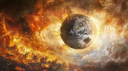 An artistic representation of a biblical apocalypse with vivid imagery and powerful symbolism