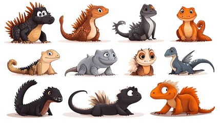 Adorable Cartoon Lizards: A Digital Illustration Collection AI Generated