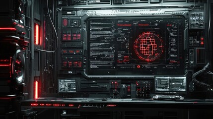 An artistic representation of a futuristic computer integrated with artificial intelligence technology