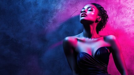 An artistic representation of a woman in high fashion, with dramatic lighting and poses to enhance the look