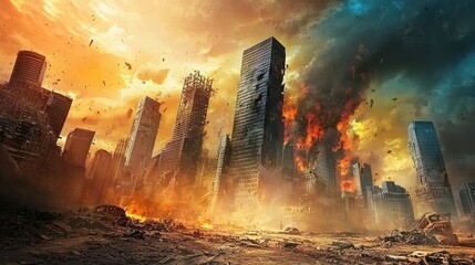 An artistic representation of an apocalypse world with vibrant colors and imaginative elements