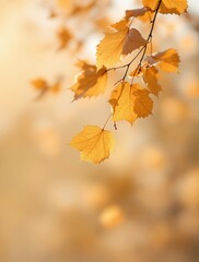 Golden Autumn Leaves on Branch with Soft Focus Background