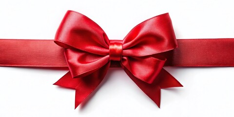 Elegant Red Bow and Ribbon Isolated on White Background for Holiday Celebrations and Gift Wrapping, Perfect for Seasonal Decor and Festive Presentations