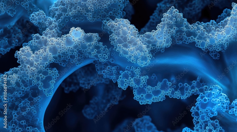 Poster a close-up, fluorescent view of blue asbestos fibers under an electron microscope, revealing their c