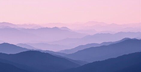 Obraz premium Serene Sunset Over Layered Mountain Ranges with Soft Pink and Purple Hues