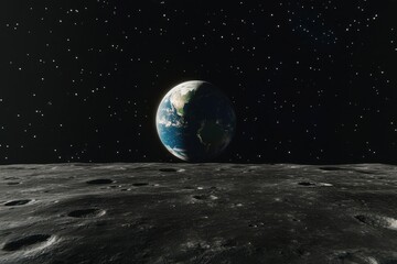 A breathtaking view of the Earth from the surface of the moon