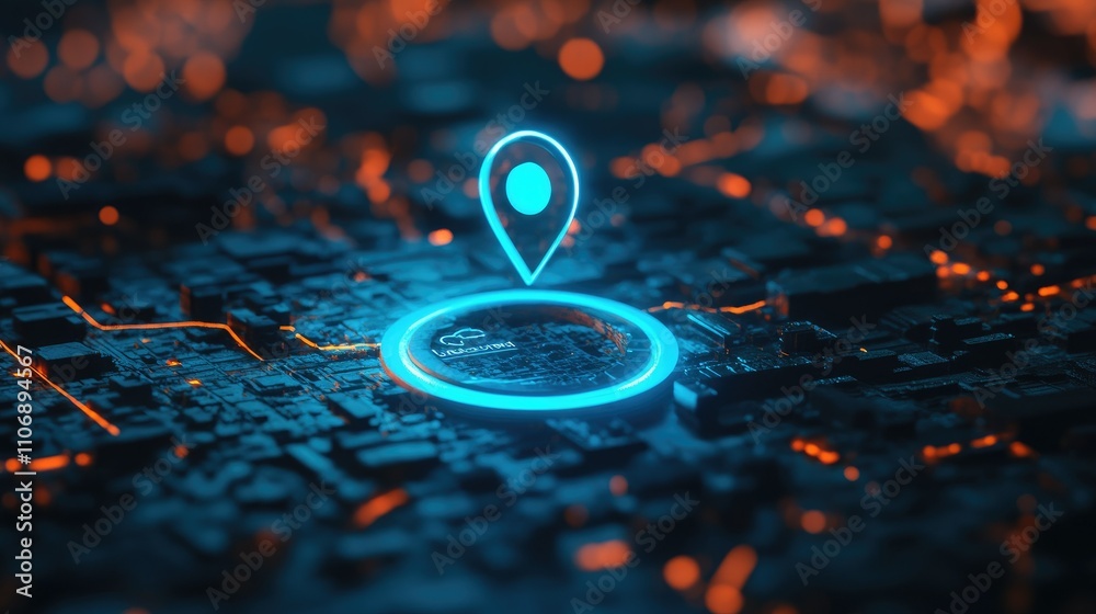 Poster A conceptual 3D GPS map with a blue location pin and interactive search bar elements, illustrating modern travel navigation and tech-driven destinations