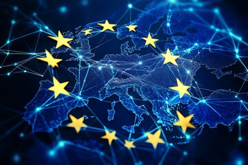 European Union Network Digital Map Stars Connected