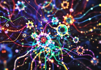 abstract, colorful, flower, pattern, holographic, substrate, magnification, hub, network, string, wallpaper, art