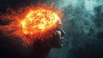 Mind blowing concept with a personâ€™s head exploding into bright lights or creative visuals