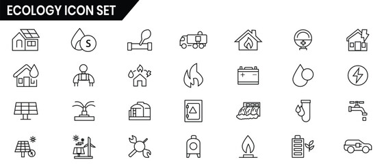 Ecology line icons set. Renewable energy icon,  green energy, ecology, environment, eco friendly, renewable energy icon vector set. Vector illustration.