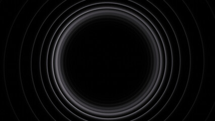 Circular wave patterns create a mesmerizing dark vortex with concentric lines in a serene atmosphere