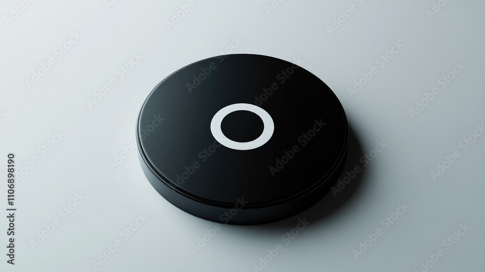 Poster A sleek black power button on a white surface, perfect for tech and computer-related designs in a minimalist, flat style