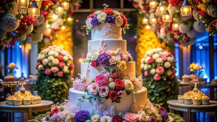 Elegant Wedding Cake Adorned with Fresh Flowers and Intricate Details, Perfect for Celebrations and Special Occasions, Showcasing a Beautifully Decorated Tiered Cake for Weddings