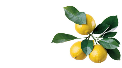 Branch of fresh lemons with green leaves  
