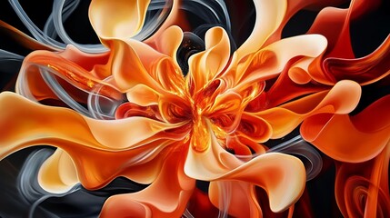 Abstract Orange and Gray Fluid 3D Render: A Swirling Vortex of Color AI Generated