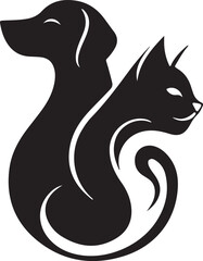 Minimalist Dog and Cat Silhouette Logo in Black, Art & Illustration