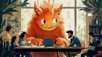 Mythical creatures in daily life: humorous illustrations of mythical beings going about mundane tasks in contemporary settings



