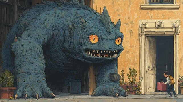 Mythical creatures in daily life: humorous illustrations of mythical beings going about mundane tasks in contemporary settings


