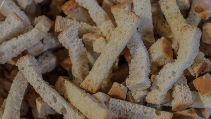 close-up of crunchy strips of rusk bread for making croutons or in recipes