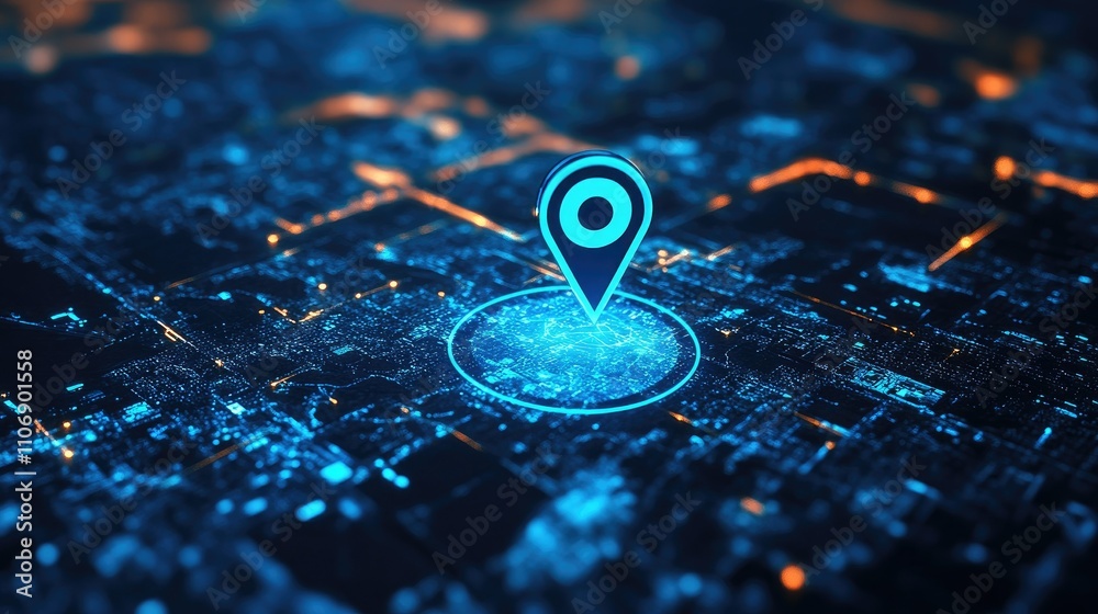 Poster blue location pin on a digital map, illustrating gps navigation and travel destinations, enhanced wi
